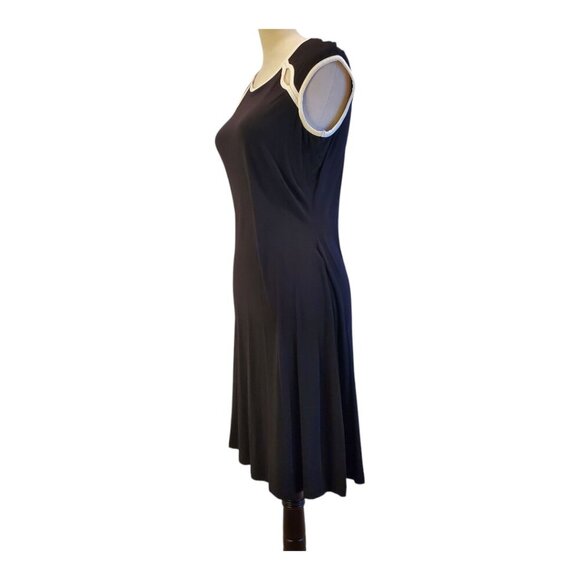 CALVIN KLEIN SZ 8 Sleeveless Black with White Trim Soft Stretch Rayon Midi Dress - Picture 3 of 6